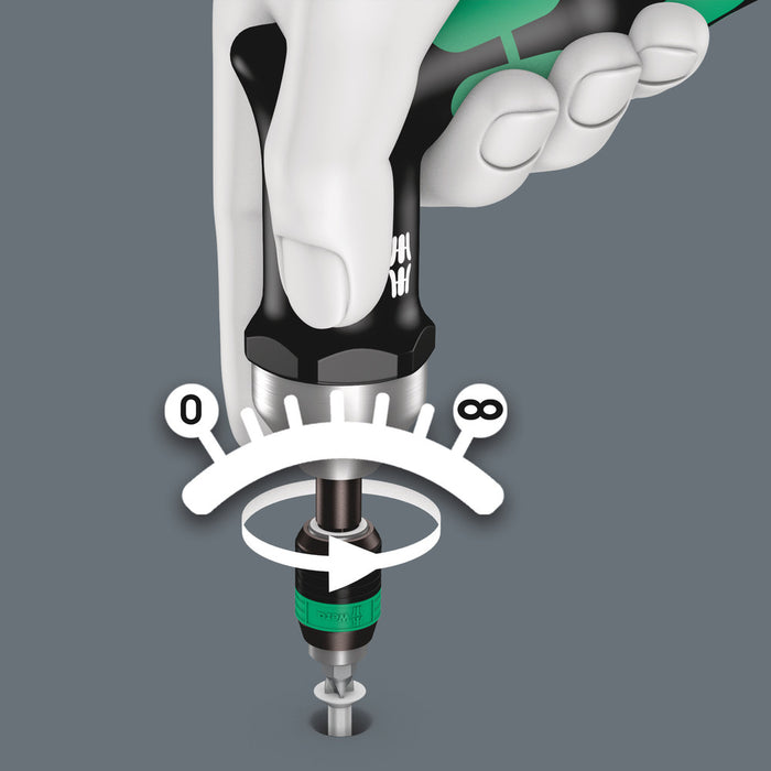 Wera Series 7400 Imperial Kraftform torque screwdrivers with a customised factory pre-set measurement value, pistol handle, 7467 x 25-55 in. lbs. 05074721010, view 5