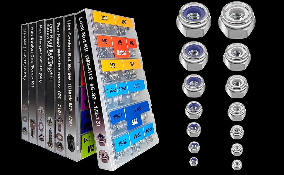 444 pcs Lock Nuts Assortment Stainless Steel 304 Metric locknut