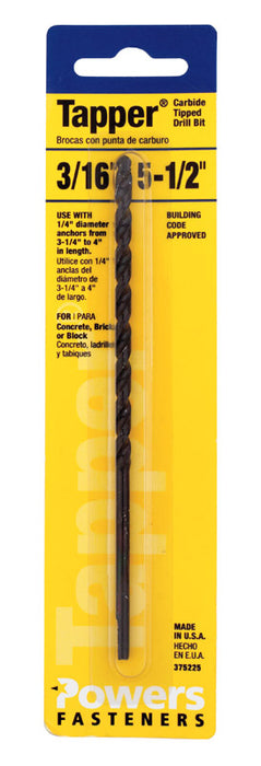 HILLMAN Tapper 3/16 in. X 5-1/2 in. L Carbide Tipped Drill Bit Straight Shank 1 pc