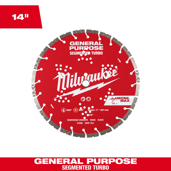Milwaukee 14in. DIAMOND MAX™ Segmented Turbo, General Purpose Diamond Blade, 49-93-9014, main product view