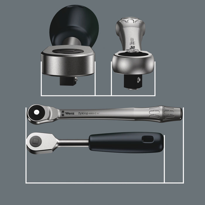 Wera 8100 SB 7 Zyklop Metal Ratchet Set with push-through square, 3/8" drive, metric, 29 pieces 05004047001, view 5