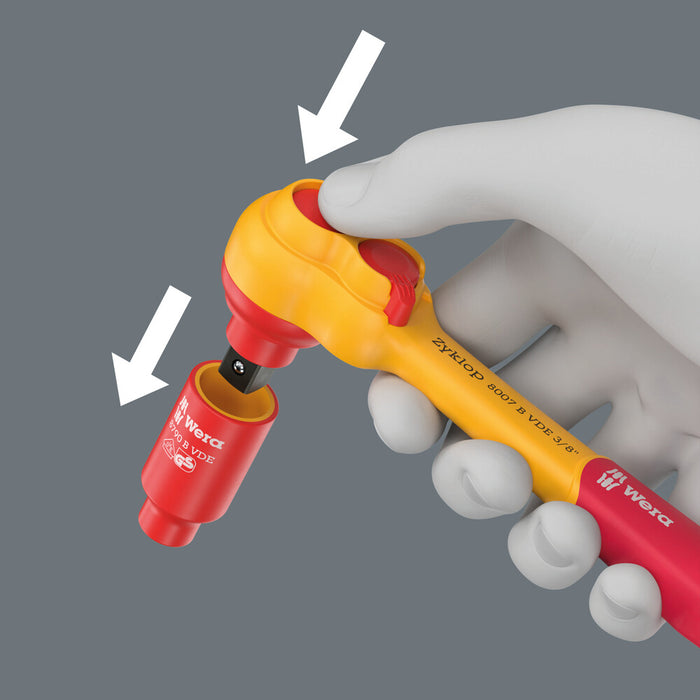 Wera 8007 B VDE Zyklop ratchet, insulated, with switch lever, with 3/8" drive, 3/8" x 222 mm 05004966001, view 7
