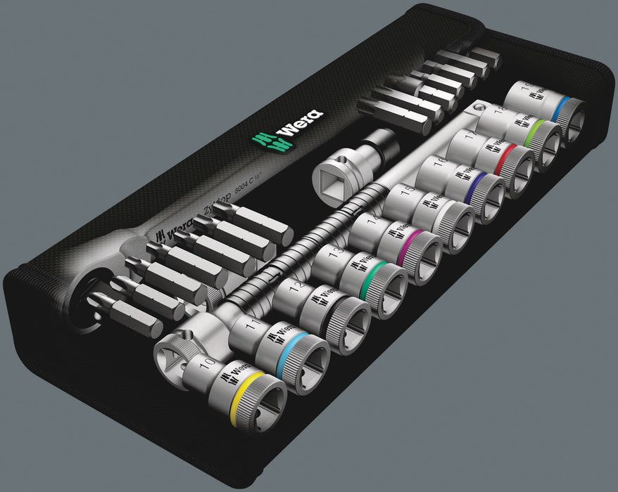 Wera 8100 SC 8 Zyklop Metal Ratchet Set with switch lever, 1/2" drive, metric, 28 pieces 05004078001, view 9