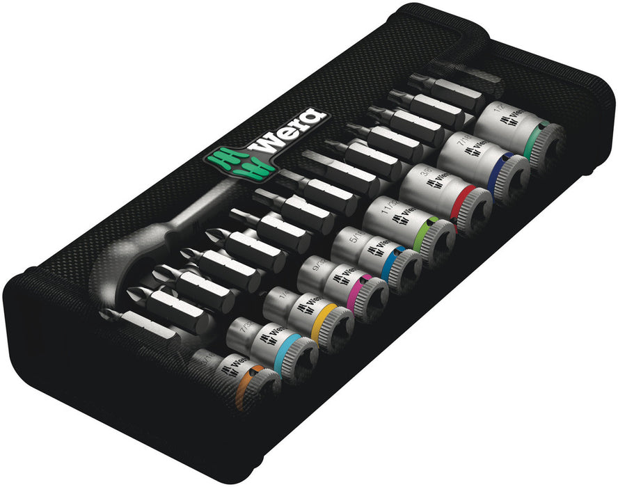 Wera 8100 SA 10 Zyklop Metal Ratchet Set with push-through square, 1/4" drive, imperial, 28 pieces 05004020001, view 2