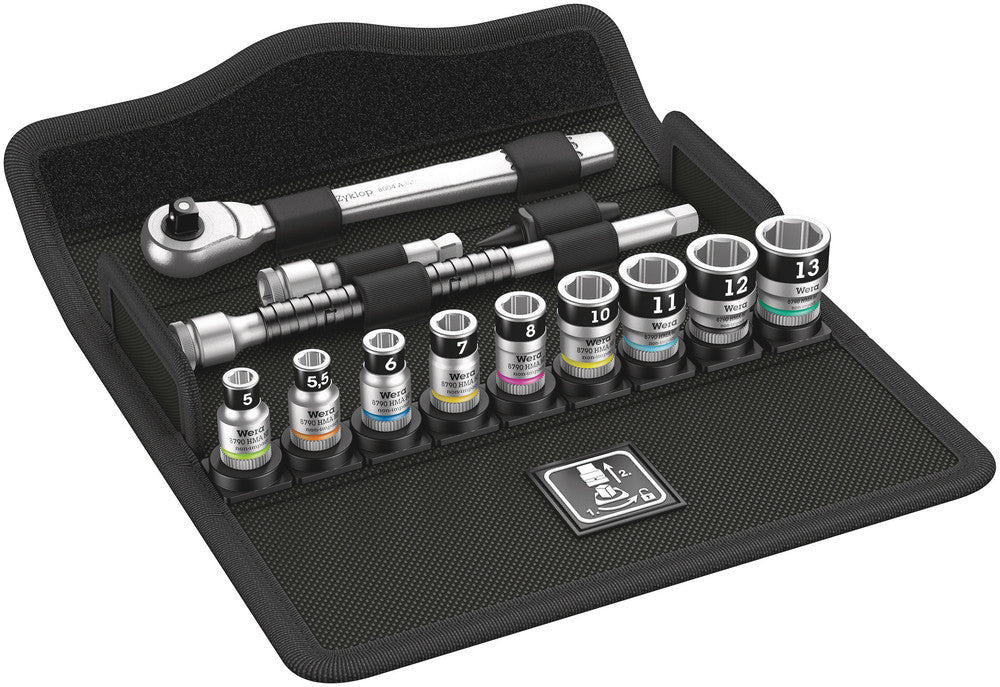 8100 SA 12 HF Zyklop Metal Ratchet Set with switch lever, 1/4" drive, metric