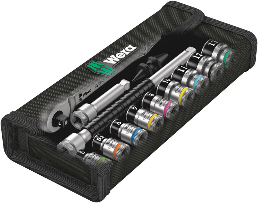 Wera 8100 SA 12 HF Zyklop Metal Ratchet Set with switch lever, 1/4" drive, metric, 13 pieces 05003756001, view 2