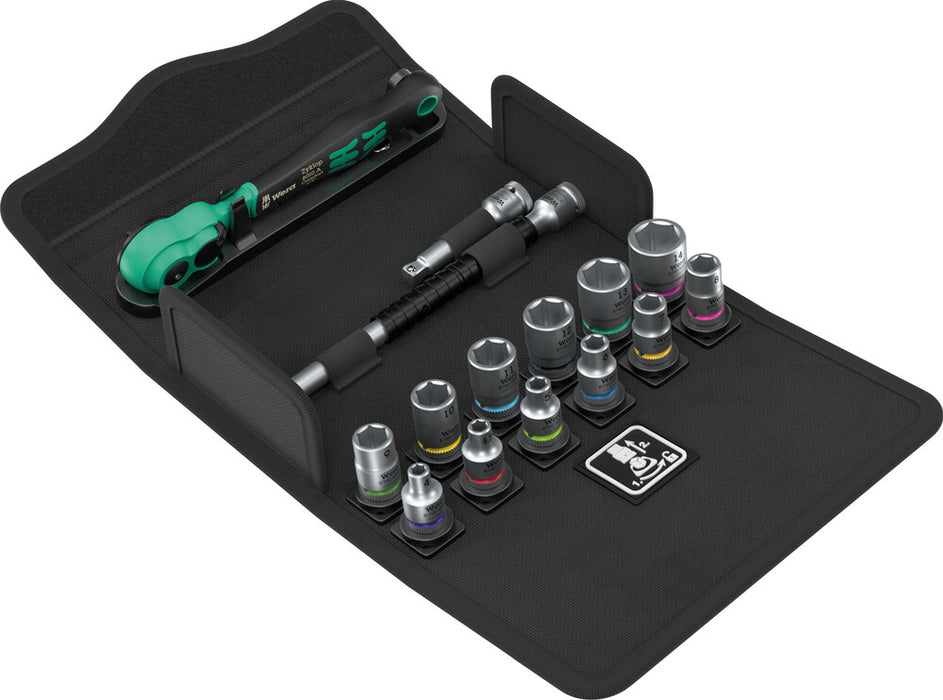 8100 SA 13 ZYKLOP COMFORT RATCHET SET, REVERSING LEVER, 1/4" DRIVE, METRIC, 15 PIECES