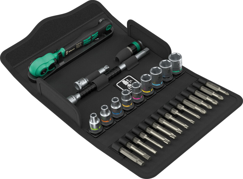 8100 SA 14 ZYKLOP COMFORT RATCHET SET, REVERSING LEVER, 1/4" DRIVE, METRIC, 28 PIECES