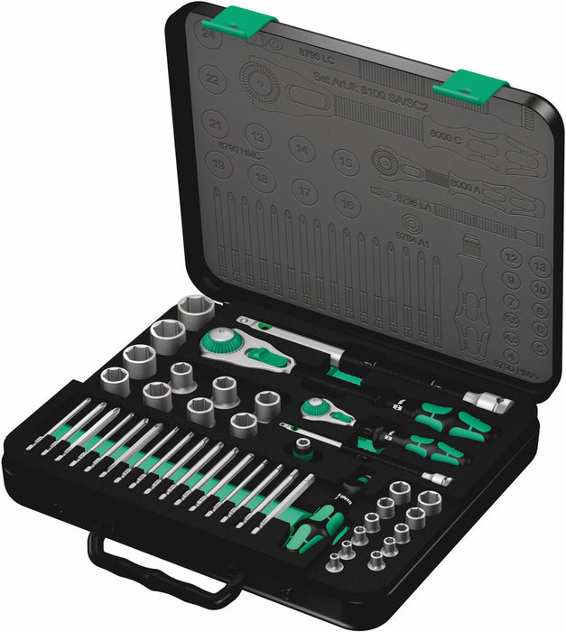 8100 SA/SC 2 Zyklop Speed Ratchet Set, 1/4" drive and 1/2" drive, metric