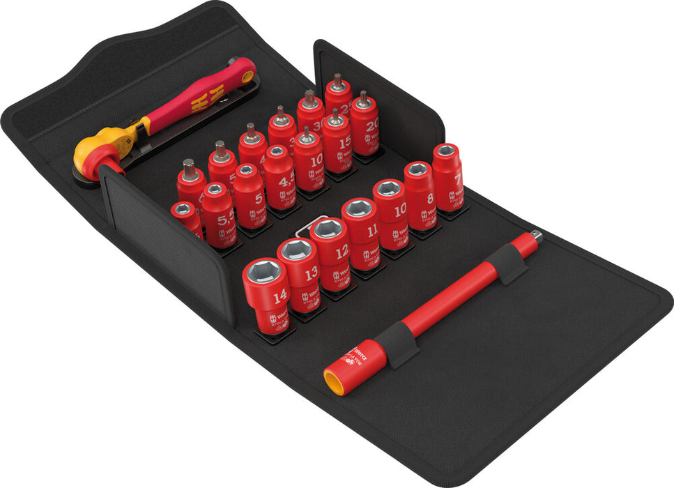 8100 SA VDE 1 ZYKLOP RATCHET SET, INSULATED, REVERSING LEVER, 1/4" DRIVE, METRIC, 22 PIECES