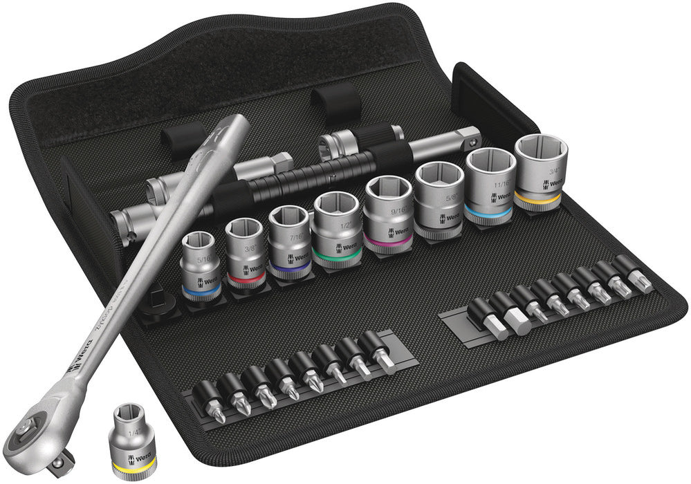 8100 SB 10 Zyklop Metal Ratchet Set with push-through square, 3/8" drive, imperial