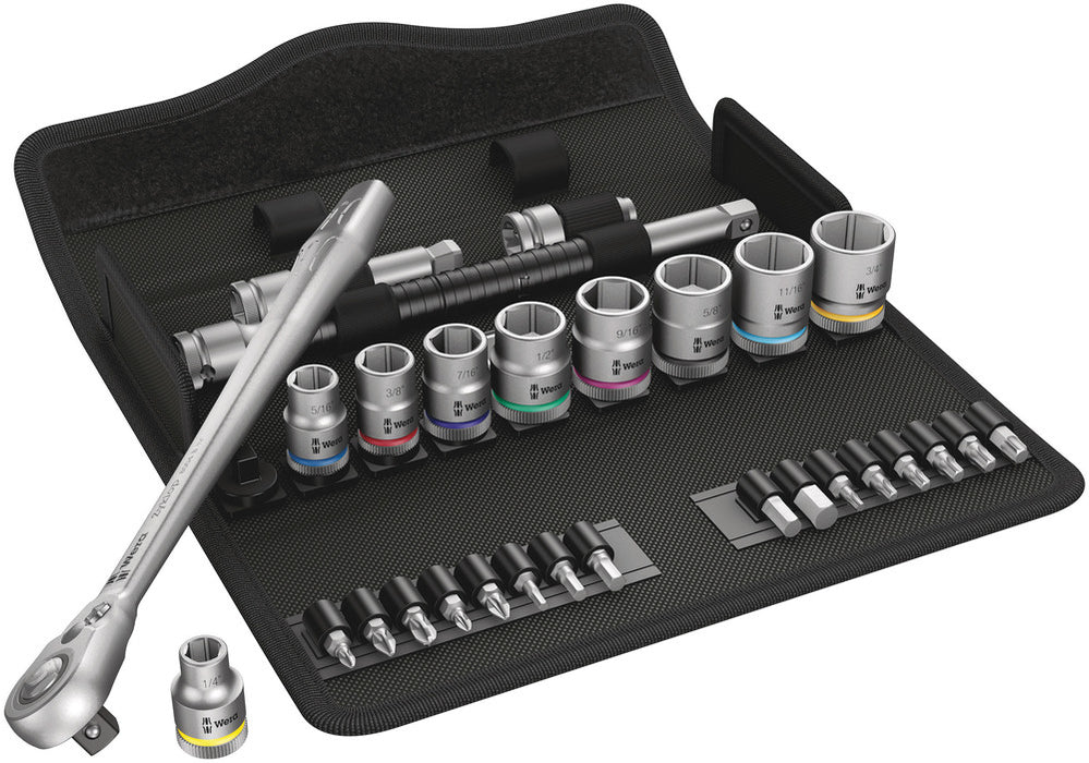 8100 SB 11 Zyklop Metal Ratchet Set with switch lever, 3/8" drive, imperial