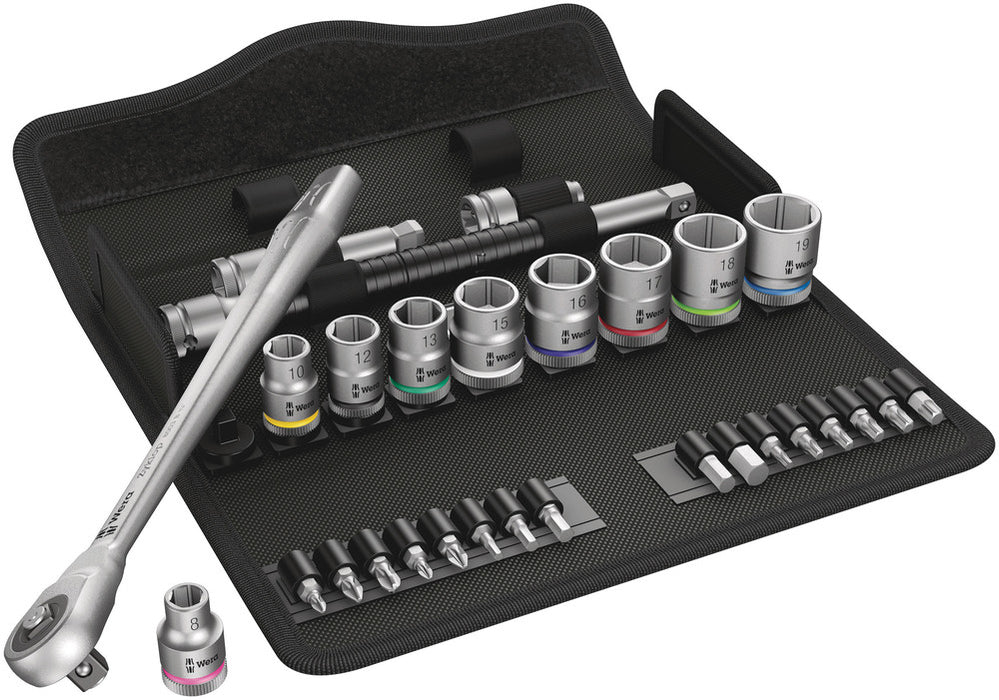 8100 SB 7 Zyklop Metal Ratchet Set with push-through square, 3/8" drive, metric