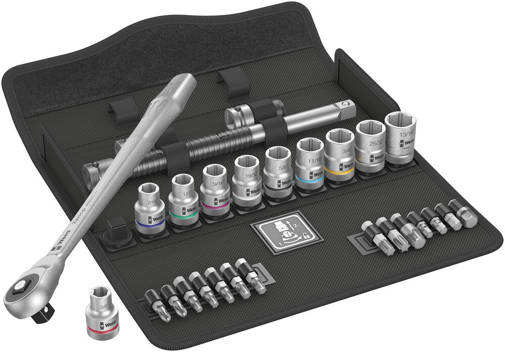 8100 SC 10 Zyklop Metal Ratchet Set with push-through square, 1/2" drive, imperial