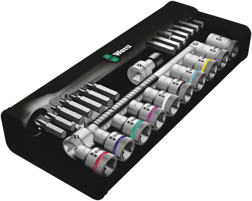 Wera 8100 SC 10 Zyklop Metal Ratchet Set with push-through square, 1/2" drive, imperial, 28 pieces 05004080001, view 2