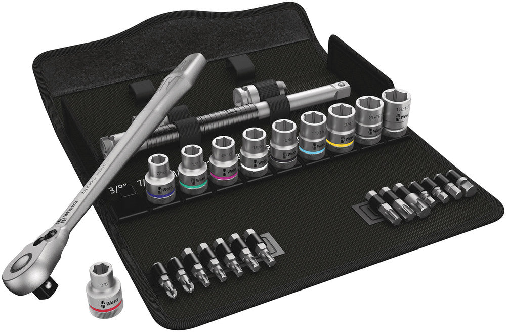 8100 SC 11 Zyklop Metal Ratchet Set with switch lever, 1/2" drive, imperial