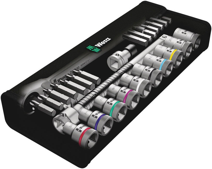 Wera 8100 SC 11 Zyklop Metal Ratchet Set with switch lever, 1/2" drive, imperial, 28 pieces 05004081001, view 2