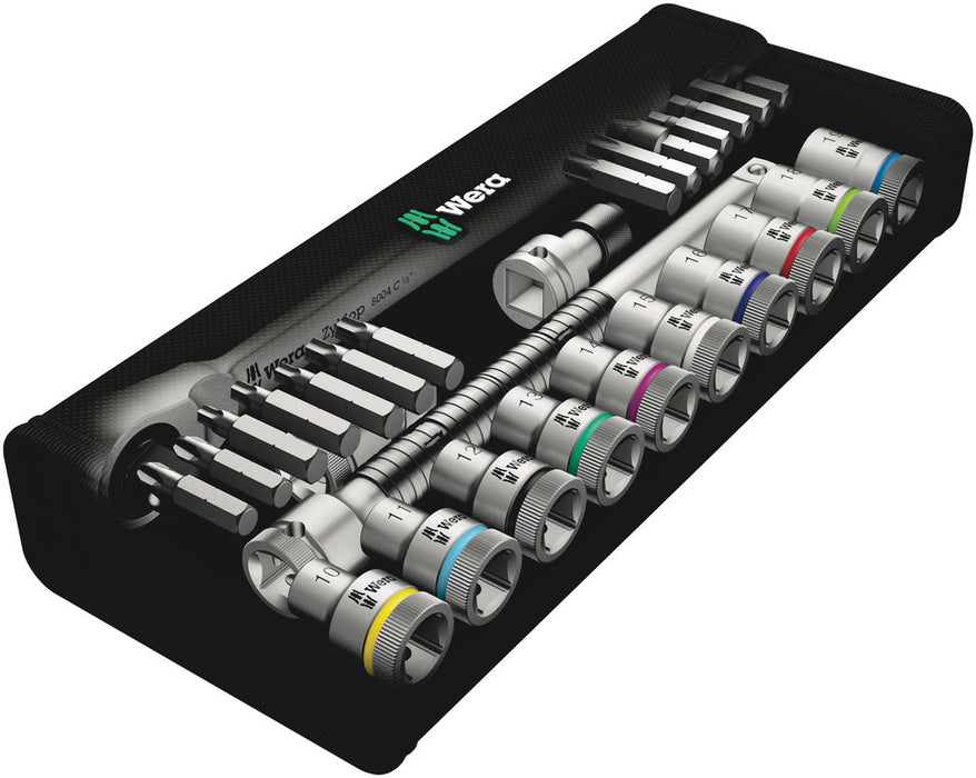 Wera 8100 SC 8 Zyklop Metal Ratchet Set with switch lever, 1/2" drive, metric, 28 pieces 05004078001, view 2