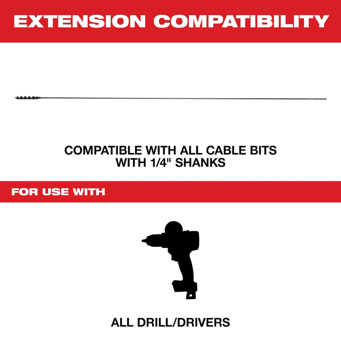Milwaukee 1/4” x 52.5" Flexible Cable Bit Extension ,48-13-8124