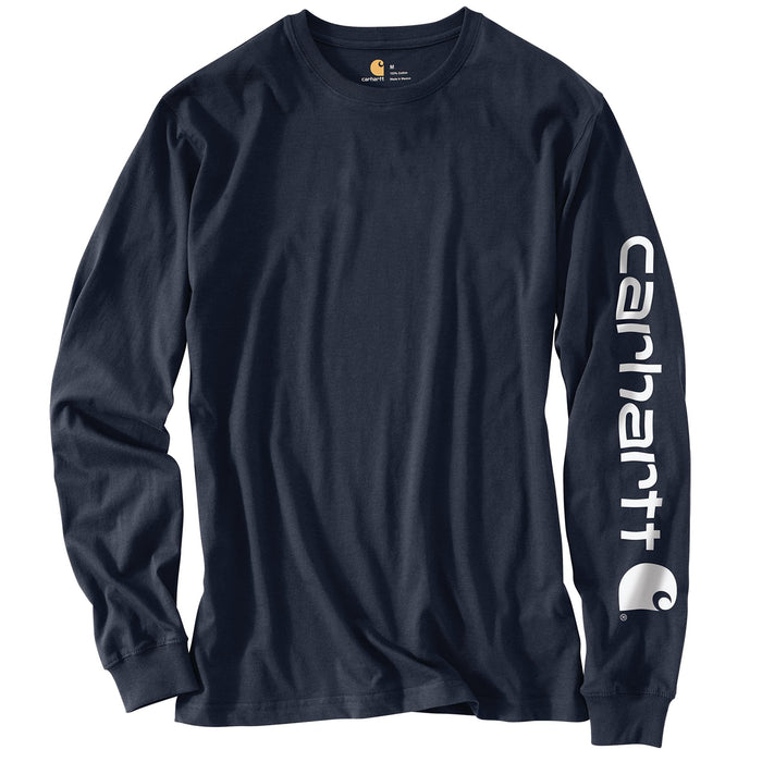 Carhartt Men's Big Loose Fit Heavyweight Long Logo Sleeve Graphic T-Shirt, Navy, XX-Large Tall