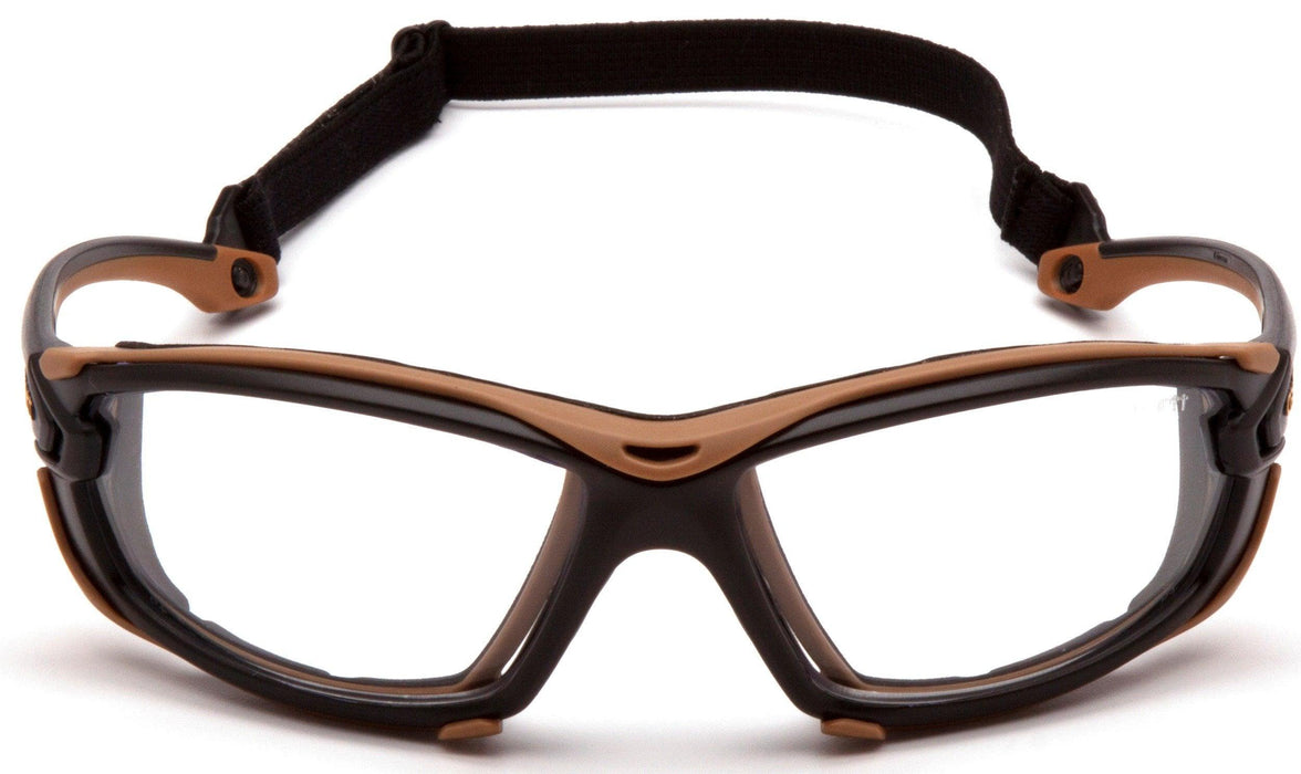 Carhartt Toccoa Safety Glasses, Black/Tan Frame, Clear H2MAX Anti-Fog Lens