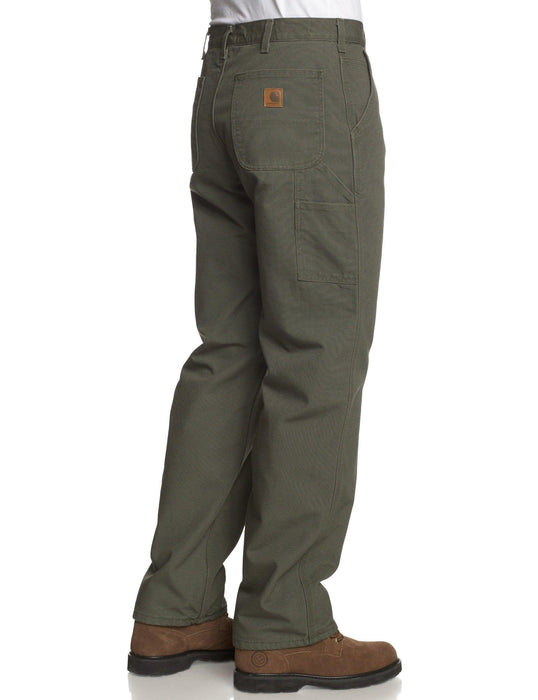 Carhartt Men's Loose Fit Washed Duck Flannel-Lined Utility Work Pant, Moss, 36W X 34L