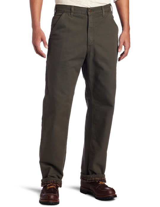 Carhartt Men's Loose Fit Washed Duck Flannel-Lined Utility Work Pant, Moss, 36W X 34L