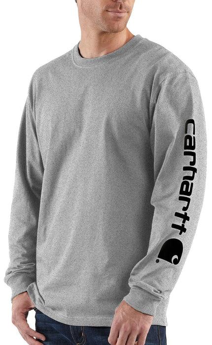 Carhartt mens Loose Fit Heavyweight Long-sleeve Logo Sleeve Graphic T-shirt (Big & Tall) fashion t shirts, Heather Grey, Large Big Tall US
