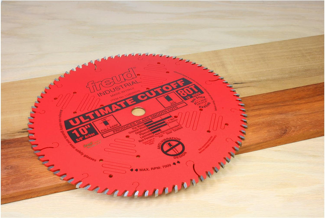 Freud Carbide Tipped Saw Blade with Tico Hi-Density Carbide for Maximum Performance - 10" Diameter, 80 Teeth, 5/8" Arbor, .116" Kerf, ATB Grind - LU85R010