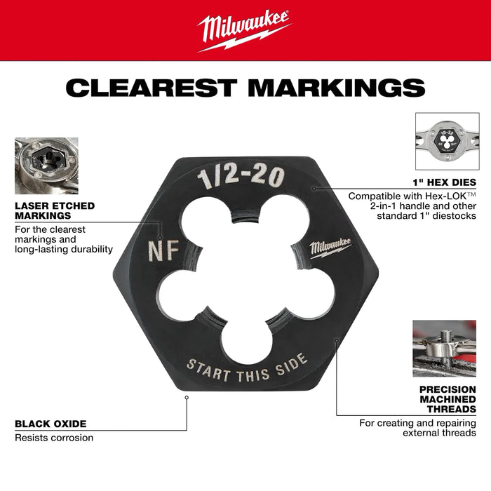 Milwaukee 1/8"-28 BSP 1-Inch Hex Threading Die 49-57-5390