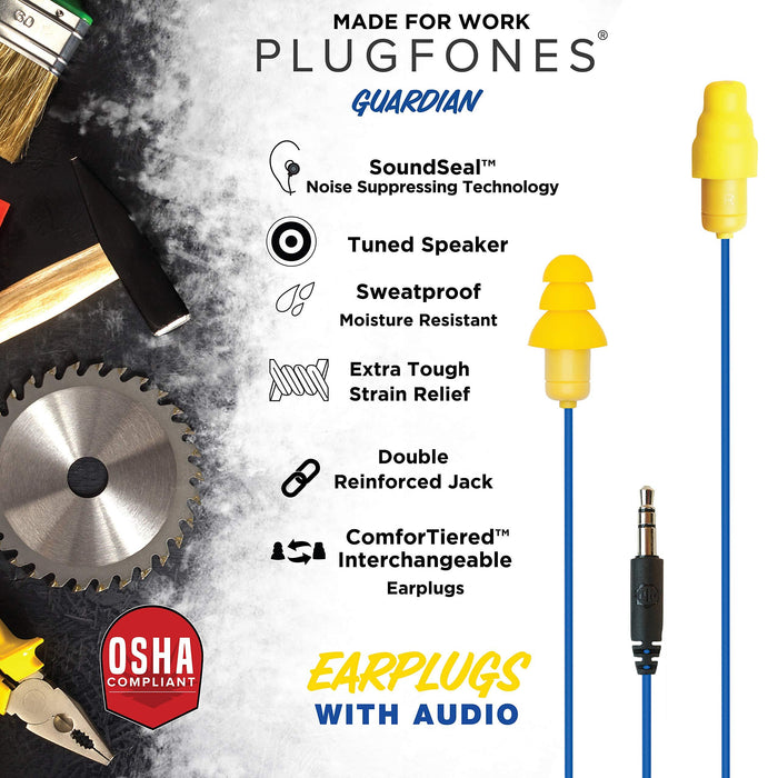 Plugfones Guardian in-Ear Earplug Earbud Hybrid - Noise Reduction in-Ear Headphones(Blue & Yellow)