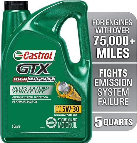 Castrol GTX High Mileage 5W-30 Synthetic Blend Motor Oil, 5 Quarts