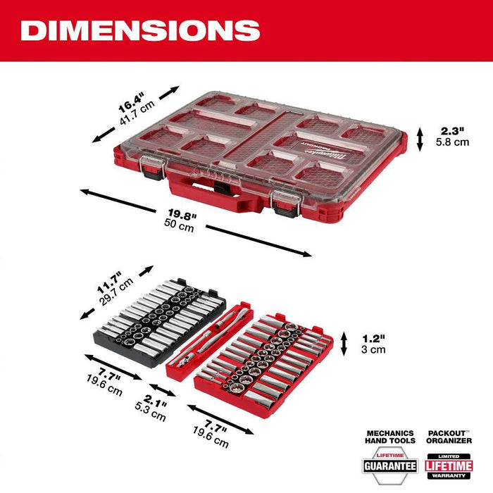 Milwaukee 98pc 3/8" Drive 6-Pt and 12-Pt Metric & SAE Ratchet & Socket Set with PACKOUT™ Low-Profile Organizer 48-22-9285