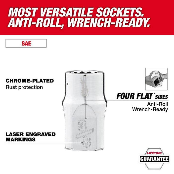 Milwaukee 98pc 3/8" Drive 6-Pt and 12-Pt Metric & SAE Ratchet & Socket Set with PACKOUT™ Low-Profile Organizer 48-22-9285