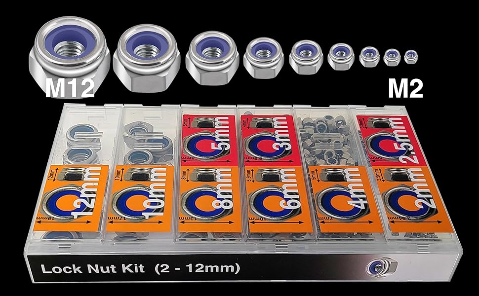 524 pcs Lock Nuts Assortment  - Stainless Steel 304 Nylon Insert Lock Nuts (Metric)