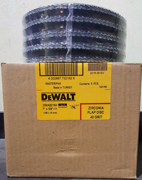 (5-PK) DEWALT DWA8216H 7" X 5/8"-11 Thread T29 40 GRIT FLAP DISCS