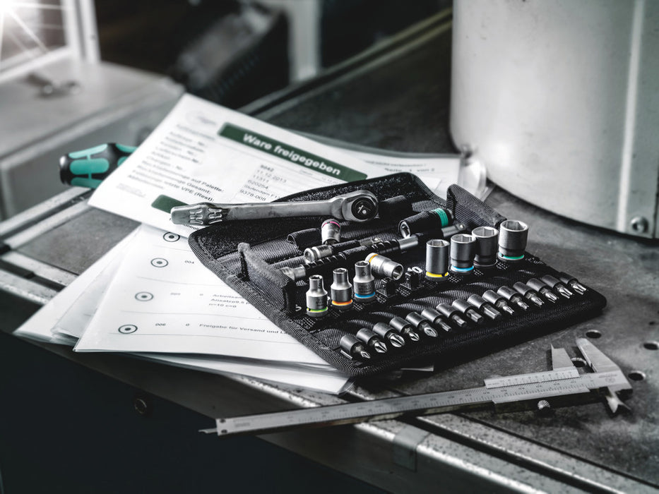 Wera 8100 SA 10 Zyklop Metal Ratchet Set with push-through square, 1/4" drive, imperial, 28 pieces 05004020001, view 3