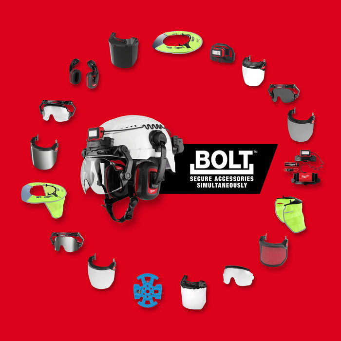 Milwaukee 48-73-1200 BOLT™ White Front Brim Vented Hard Hat w/4pt Ratcheting Suspension (USA) - Type 1, Class C
