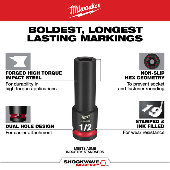 Milwaukee 49-66-6800 17PC SHOCKWAVE™ Impact Duty Socket 3/8” Drive SAE Set with PACKOUT™