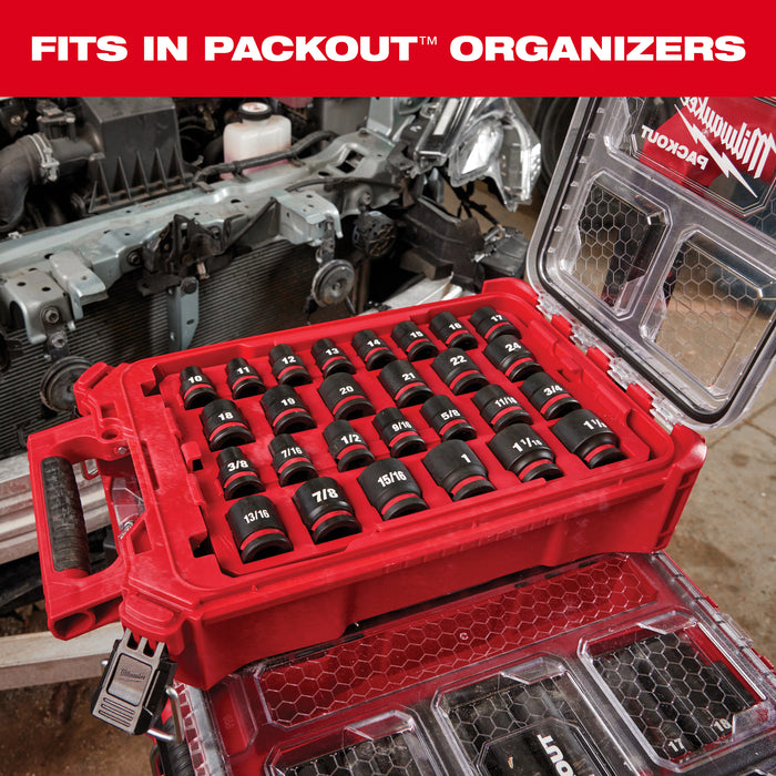 Milwaukee 49-66-6800 17PC SHOCKWAVE™ Impact Duty Socket 3/8” Drive SAE Set with PACKOUT™