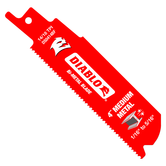 Diablo DS0414BF5 4" 14/18TPI Bi-Metal Reciprocating Saw Blades for Medium Metal (5-pk) - Main image