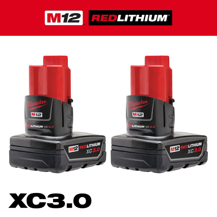 Milwaukee M12 RedLithium XC 3 Ah Lithium-Ion High Capacity Battery Pack 2 pc 48-11-2412, main product view
