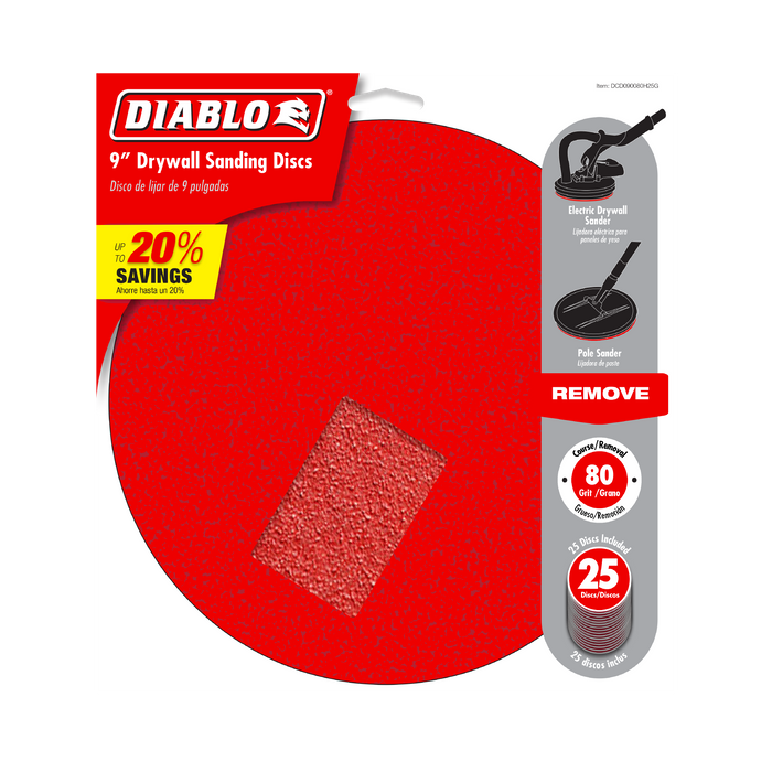 Diablo DCD090080H25G 9" 80-Grit Hook & Lock™ ROS Sanding Discs for Drywall (25-pk) - Package image