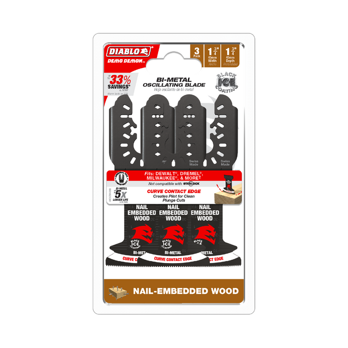 Diablo DOS175JBW3 Diablo Demo Demon™ 1-3/4"  Starlock Bi-Metal Oscillating Blades for Clean Wood (3-pk) - Package image