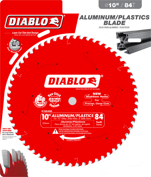 Diablo D1084ND 10" x 84-Teeth Saw Blade for Aluminum & Plastics - Package image