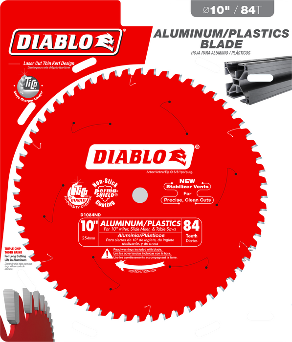 Diablo D1084ND 10" x 84-Teeth Saw Blade for Aluminum & Plastics - Package image