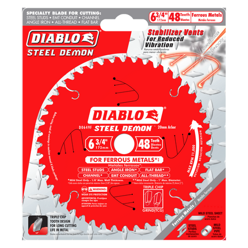 Diablo D0649F 6-3/4" x 48-Teeth Steel Demon™ Saw Blade for Medium Metal - Package image
