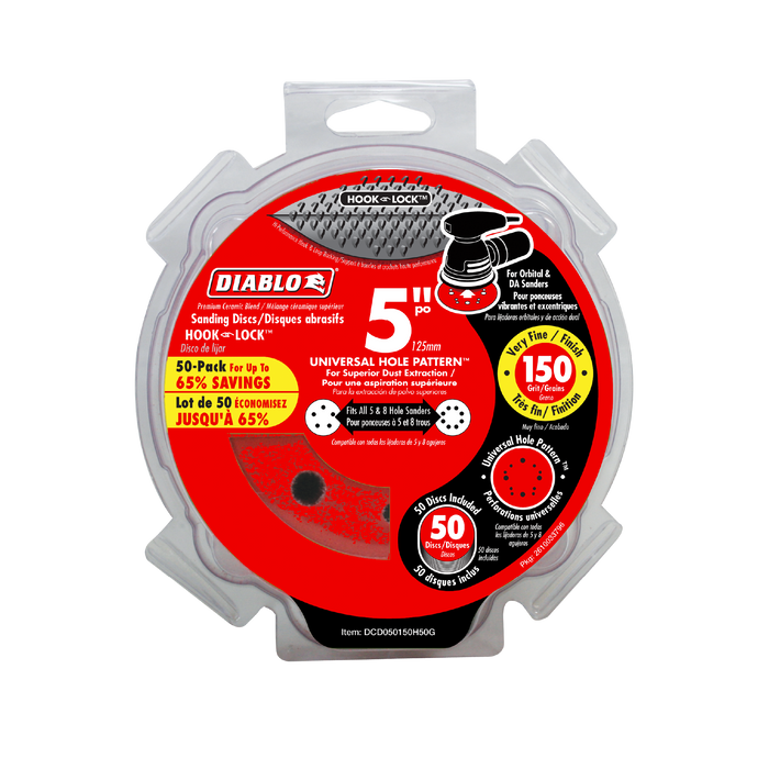 Diablo DCD050150H50G 5" 150-Grit Hook & Lock™ ROS Sanding Discs (50-pk) - Package image
