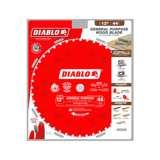 Diablo D1244X 12" x 44-Teeth General Purpose Saw Blade for Wood - Package image