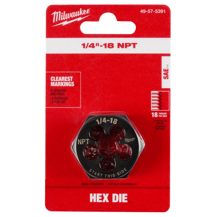 Milwukee 1/4"-18 NPT 1-7/16" Hex Threading Die 49-57-5391
